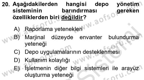 Depolama Ve Envanter Yönetimi Dersi 2022 - 2023 Yılı Yaz Okulu Sınavı 20. Soru