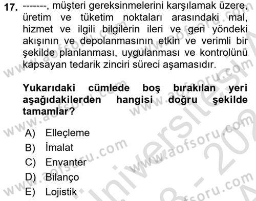 Depolama Ve Envanter Yönetimi Dersi 2023 - 2024 Yılı (Vize) Ara Sınav Soruları 17. Soru