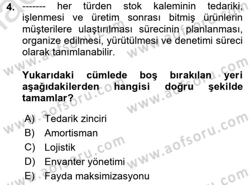 Depolama Ve Envanter Yönetimi Dersi 2023 - 2024 Yılı (Final) Dönem Sonu Sınav Soruları 4. Soru