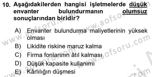 Depolama Ve Envanter Yönetimi Dersi 2023 - 2024 Yılı Yaz Okulu Sınav Soruları 10. Soru