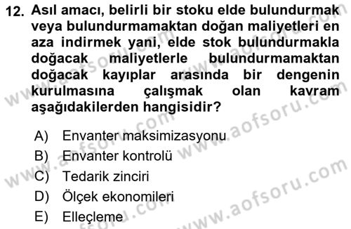 Depolama Ve Envanter Yönetimi Dersi 2023 - 2024 Yılı Yaz Okulu Sınav Soruları 12. Soru