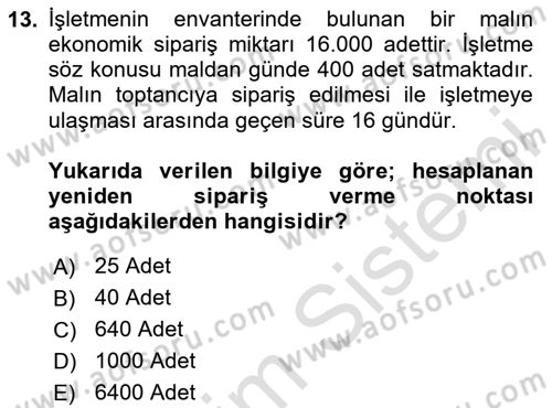 Depolama Ve Envanter Yönetimi Dersi 2023 - 2024 Yılı Yaz Okulu Sınav Soruları 13. Soru