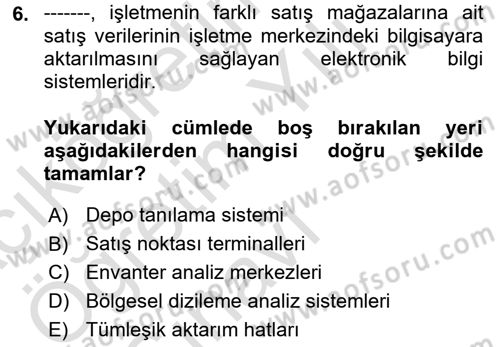Depolama Ve Envanter Yönetimi Dersi 2023 - 2024 Yılı Yaz Okulu Sınav Soruları 6. Soru