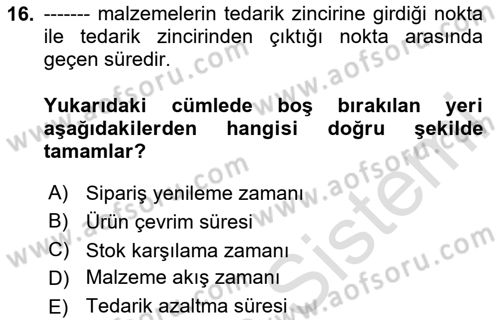 Depolama Ve Envanter Yönetimi Dersi Ara Sınavı Deneme Sınav Soruları 16. Soru