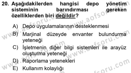 Depolama Ve Envanter Yönetimi Dersi 2024 - 2025 Yılı (Final) Dönem Sonu Sınav Soruları 20. Soru