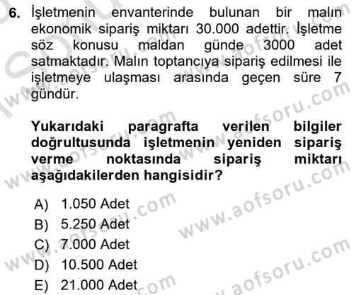 Depolama Ve Envanter Yönetimi Dersi 2024 - 2025 Yılı (Final) Dönem Sonu Sınav Soruları 6. Soru