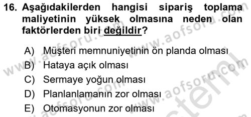 Depolama Ve Envanter Yönetimi Dersi 2024 - 2025 Yılı Yaz Okulu Sınav Soruları 16. Soru
