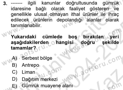 Depolama Ve Envanter Yönetimi Dersi 2024 - 2025 Yılı Yaz Okulu Sınav Soruları 3. Soru