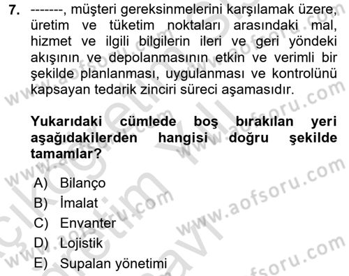 Depolama Ve Envanter Yönetimi Dersi 2024 - 2025 Yılı Yaz Okulu Sınav Soruları 7. Soru
