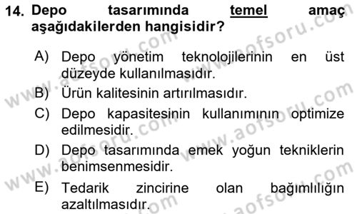 Depolama Ve Envanter Yönetimi Dersi 2025 - 2026 Yılı (Vize) Ara Sınav Soruları 14. Soru