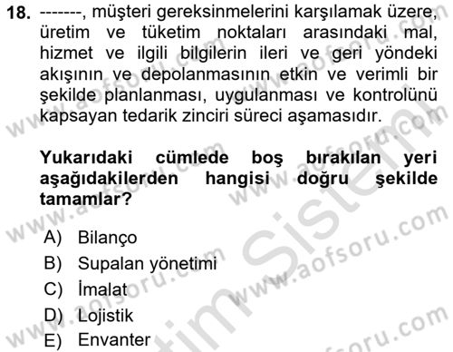 Depolama Ve Envanter Yönetimi Dersi 2025 - 2026 Yılı (Vize) Ara Sınav Soruları 18. Soru