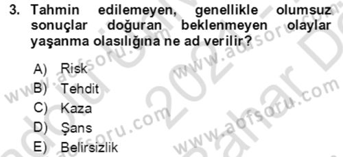 İşletme Finansmanı Dersi 2021 - 2022 Yılı (Vize) Ara Sınav Soruları 3. Soru