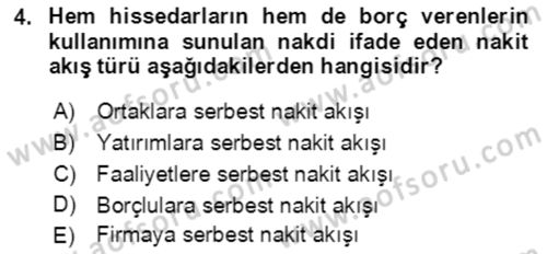 İşletme Finansmanı Dersi 2021 - 2022 Yılı (Vize) Ara Sınav Soruları 4. Soru