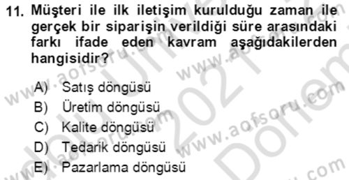 İşletme Finansmanı Dersi 2021 - 2022 Yılı (Final) Dönem Sonu Sınav Soruları 11. Soru