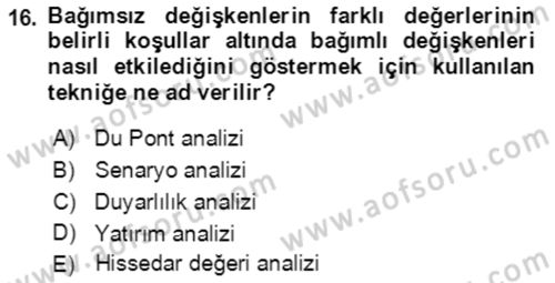 İşletme Finansmanı Dersi 2021 - 2022 Yılı (Final) Dönem Sonu Sınav Soruları 16. Soru