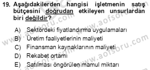 İşletme Finansmanı Dersi 2021 - 2022 Yılı (Final) Dönem Sonu Sınav Soruları 19. Soru