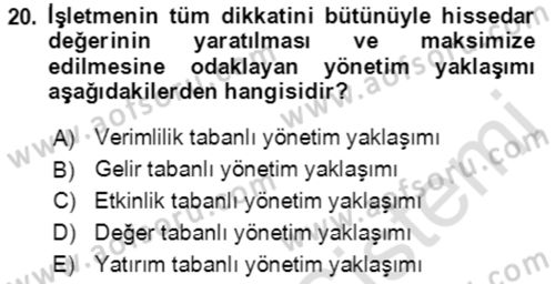 İşletme Finansmanı Dersi 2021 - 2022 Yılı (Final) Dönem Sonu Sınav Soruları 20. Soru