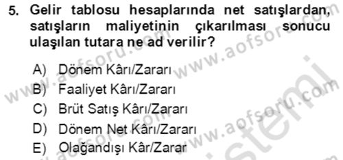 İşletme Finansmanı Dersi 2021 - 2022 Yılı (Final) Dönem Sonu Sınav Soruları 5. Soru
