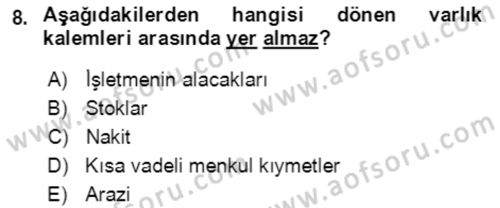 İşletme Finansmanı Dersi 2021 - 2022 Yılı (Final) Dönem Sonu Sınav Soruları 8. Soru
