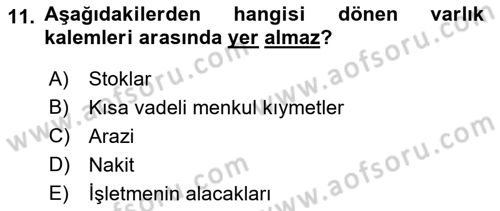 İşletme Finansmanı Dersi 2021 - 2022 Yılı Yaz Okulu Sınav Soruları 11. Soru