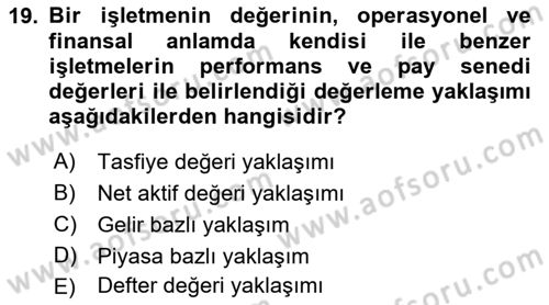 İşletme Finansmanı Dersi 2021 - 2022 Yılı Yaz Okulu Sınav Soruları 19. Soru