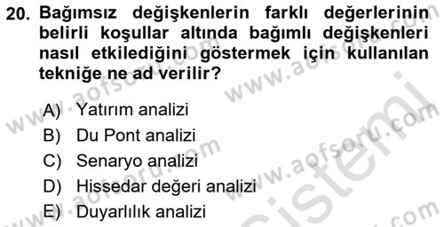 İşletme Finansmanı Dersi 2021 - 2022 Yılı Yaz Okulu Sınav Soruları 20. Soru