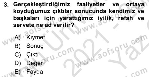 İşletme Finansmanı Dersi 2021 - 2022 Yılı Yaz Okulu Sınav Soruları 3. Soru