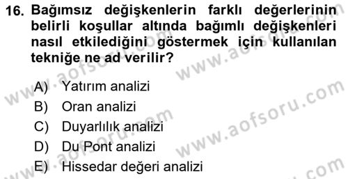 İşletme Finansmanı Dersi 2022 - 2023 Yılı Yaz Okulu Sınav Soruları 16. Soru