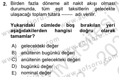 İşletme Finansmanı Dersi 2022 - 2023 Yılı Yaz Okulu Sınav Soruları 2. Soru