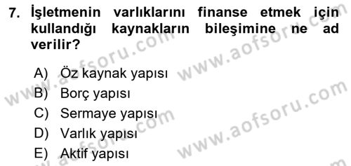 İşletme Finansmanı Dersi 2022 - 2023 Yılı Yaz Okulu Sınav Soruları 7. Soru