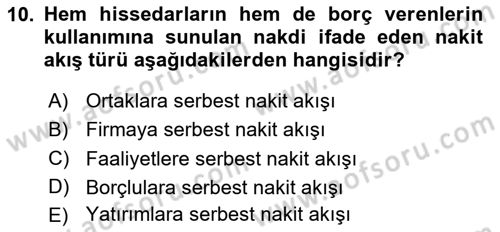İşletme Finansmanı Dersi 2023 - 2024 Yılı (Vize) Ara Sınav Soruları 10. Soru