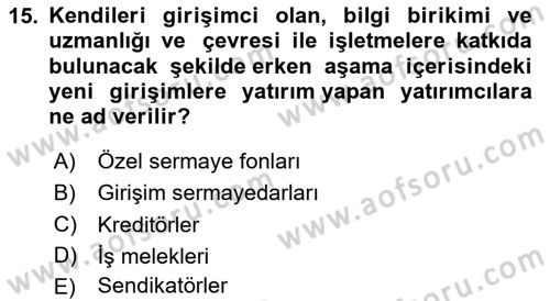 İşletme Finansmanı Dersi 2023 - 2024 Yılı (Vize) Ara Sınav Soruları 15. Soru