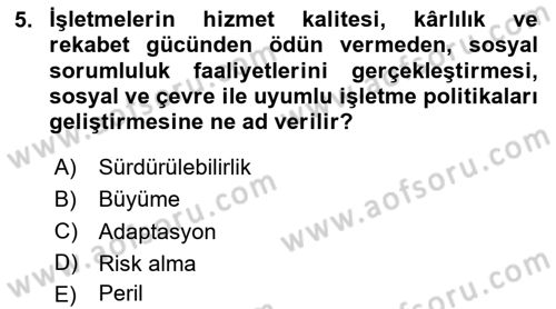İşletme Finansmanı Dersi 2023 - 2024 Yılı (Vize) Ara Sınav Soruları 5. Soru