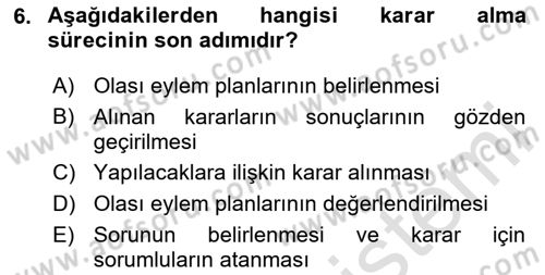 İşletme Finansmanı Dersi 2023 - 2024 Yılı (Vize) Ara Sınav Soruları 6. Soru
