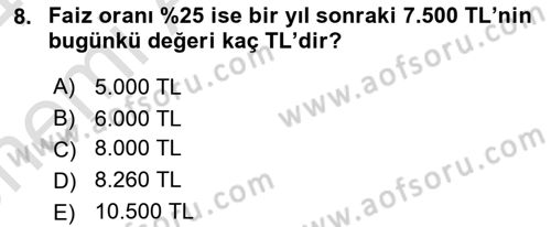 İşletme Finansmanı Dersi 2023 - 2024 Yılı (Vize) Ara Sınav Soruları 8. Soru