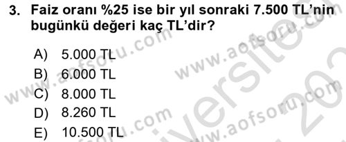 İşletme Finansmanı Dersi 2024 - 2025 Yılı (Vize) Ara Sınav Soruları 3. Soru