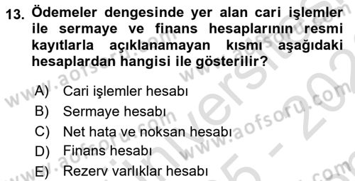 Uluslararası İktisat Dersi 2025 - 2026 Yılı (Final) Dönem Sonu Sınav Soruları 13. Soru