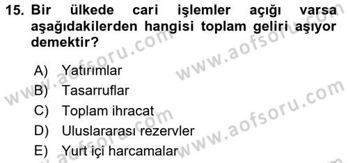 Uluslararası İktisat Dersi 2025 - 2026 Yılı (Final) Dönem Sonu Sınav Soruları 15. Soru
