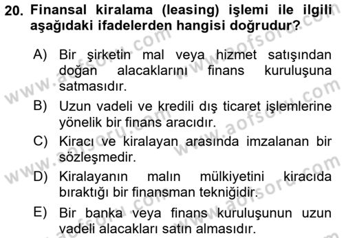 Uluslararası İktisat Dersi 2025 - 2026 Yılı (Final) Dönem Sonu Sınav Soruları 20. Soru