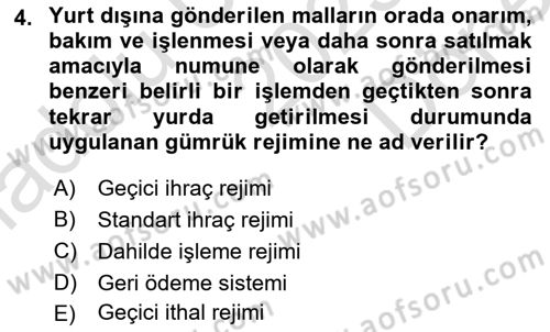 Uluslararası İktisat Dersi 2025 - 2026 Yılı (Final) Dönem Sonu Sınav Soruları 4. Soru