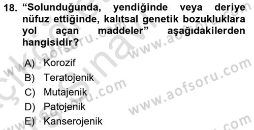 Tehlikeli Madde Lojistiği Ve İş Güvenliği Dersi 2018 - 2019 Yılı 3 Ders Sınav Soruları 18. Soru