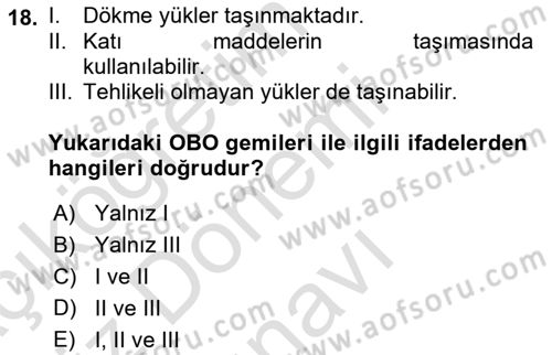 Tehlikeli Madde Lojistiği Ve İş Güvenliği Dersi 2019 - 2020 Yılı (Final) Dönem Sonu Sınav Soruları 18. Soru