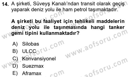 Tehlikeli Madde Lojistiği Ve İş Güvenliği Dersi Ara Sınavı Deneme Sınav Soruları 14. Soru