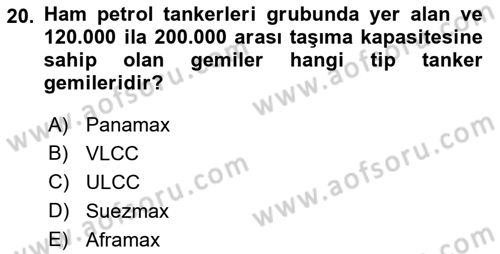 Tehlikeli Madde Lojistiği Ve İş Güvenliği Dersi 2022 - 2023 Yılı Yaz Okulu Sınav Soruları 20. Soru