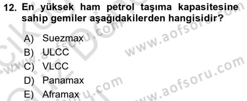 Tehlikeli Madde Lojistiği Ve İş Güvenliği Dersi 2023 - 2024 Yılı (Vize) Ara Sınavı 12. Soru