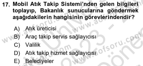 Tehlikeli Madde Lojistiği Ve İş Güvenliği Dersi 2023 - 2024 Yılı (Final) Dönem Sonu Sınavı 17. Soru