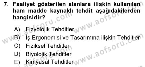 Tehlikeli Madde Lojistiği Ve İş Güvenliği Dersi 2023 - 2024 Yılı (Final) Dönem Sonu Sınavı 7. Soru