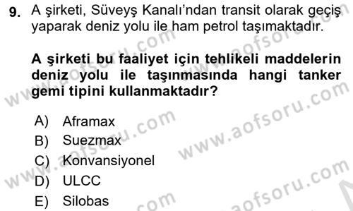 Tehlikeli Madde Lojistiği Ve İş Güvenliği Dersi 2023 - 2024 Yılı Yaz Okulu Sınav Soruları 9. Soru