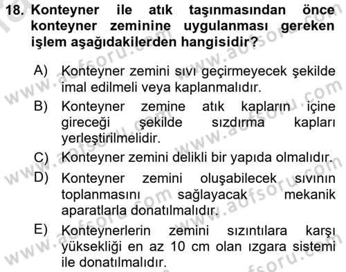 Tehlikeli Madde Lojistiği Ve İş Güvenliği Dersi 2024 - 2025 Yılı (Final) Dönem Sonu Sınav Soruları 18. Soru