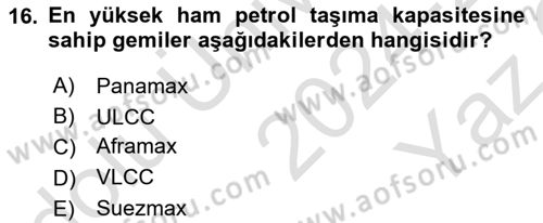 Tehlikeli Madde Lojistiği Ve İş Güvenliği Dersi 2024 - 2025 Yılı Yaz Okulu Sınav Soruları 16. Soru